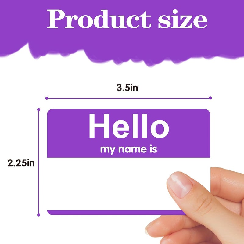 labelon 200 Pcs Name Tags,Hello My Name is Stickers,Purple Name Tag Stickers, Adhesive Name Label for Office,Meeting,School,Teachers and Mailing(3.5" x 2.25") - Image 2